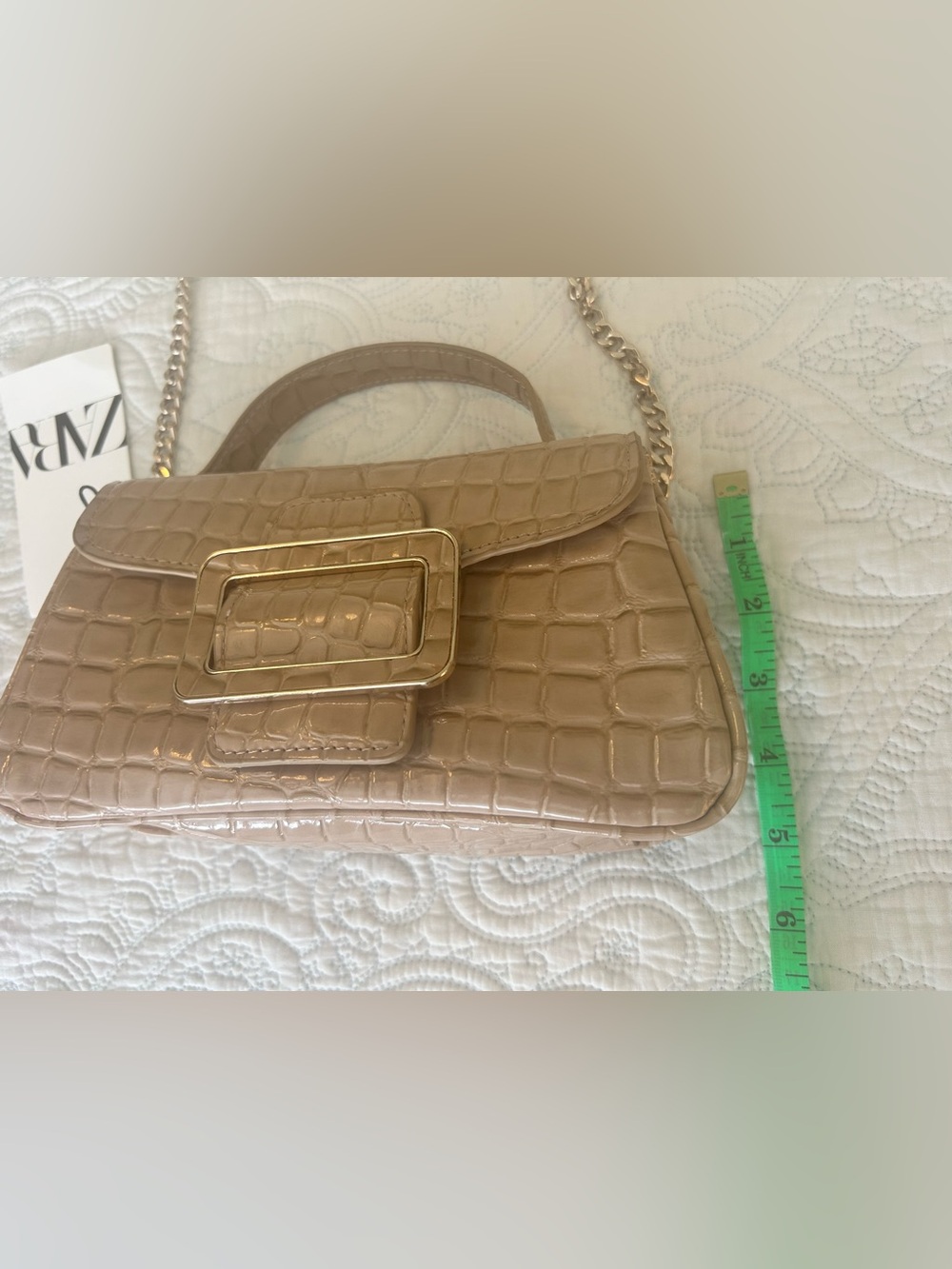 Zara Nude Croc-Embossed Mini Top Handle Bag with Chain Strap - Picture 6 of 8